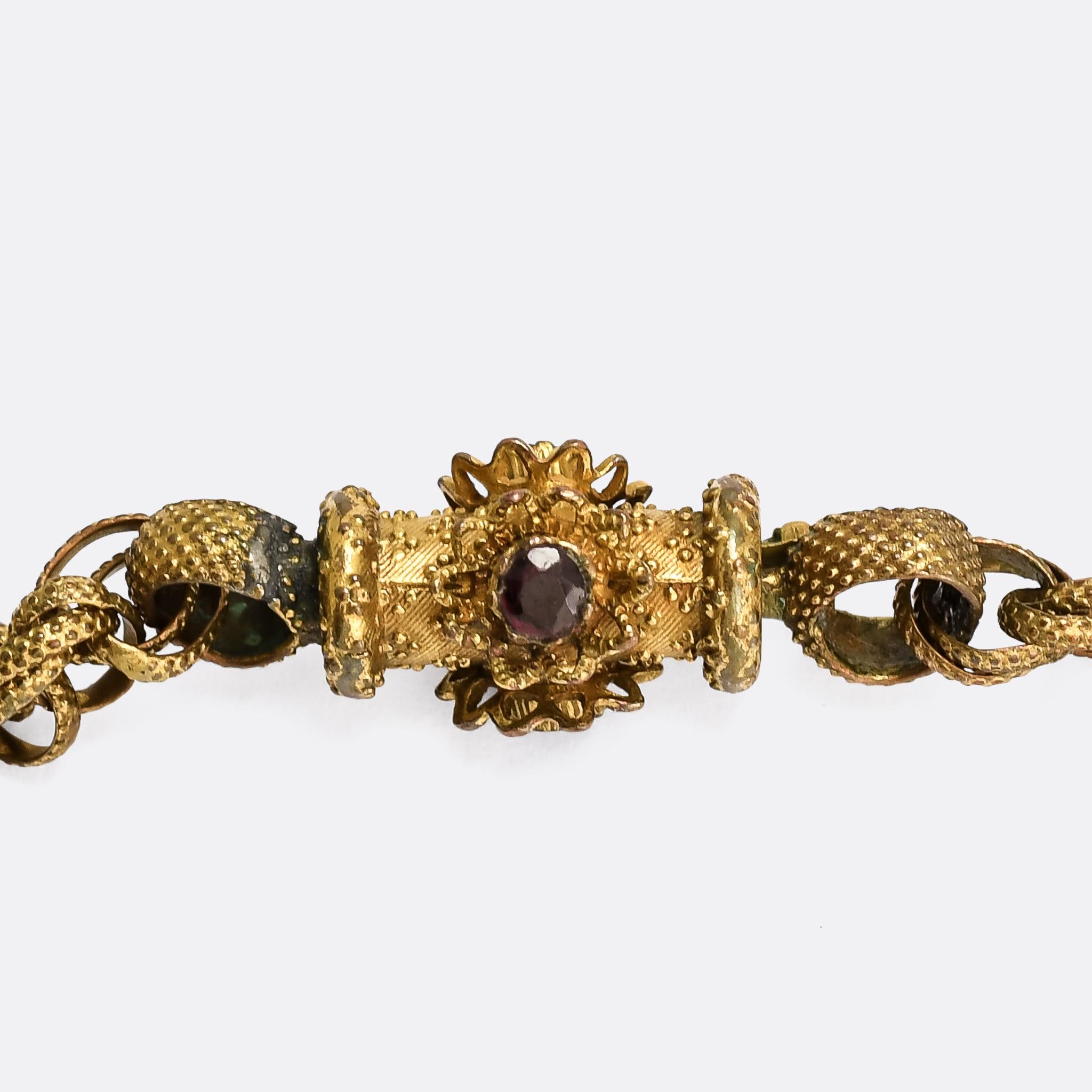 Oval Cut Antique Georgian Regency Pinchbeck Guard Chain Necklace