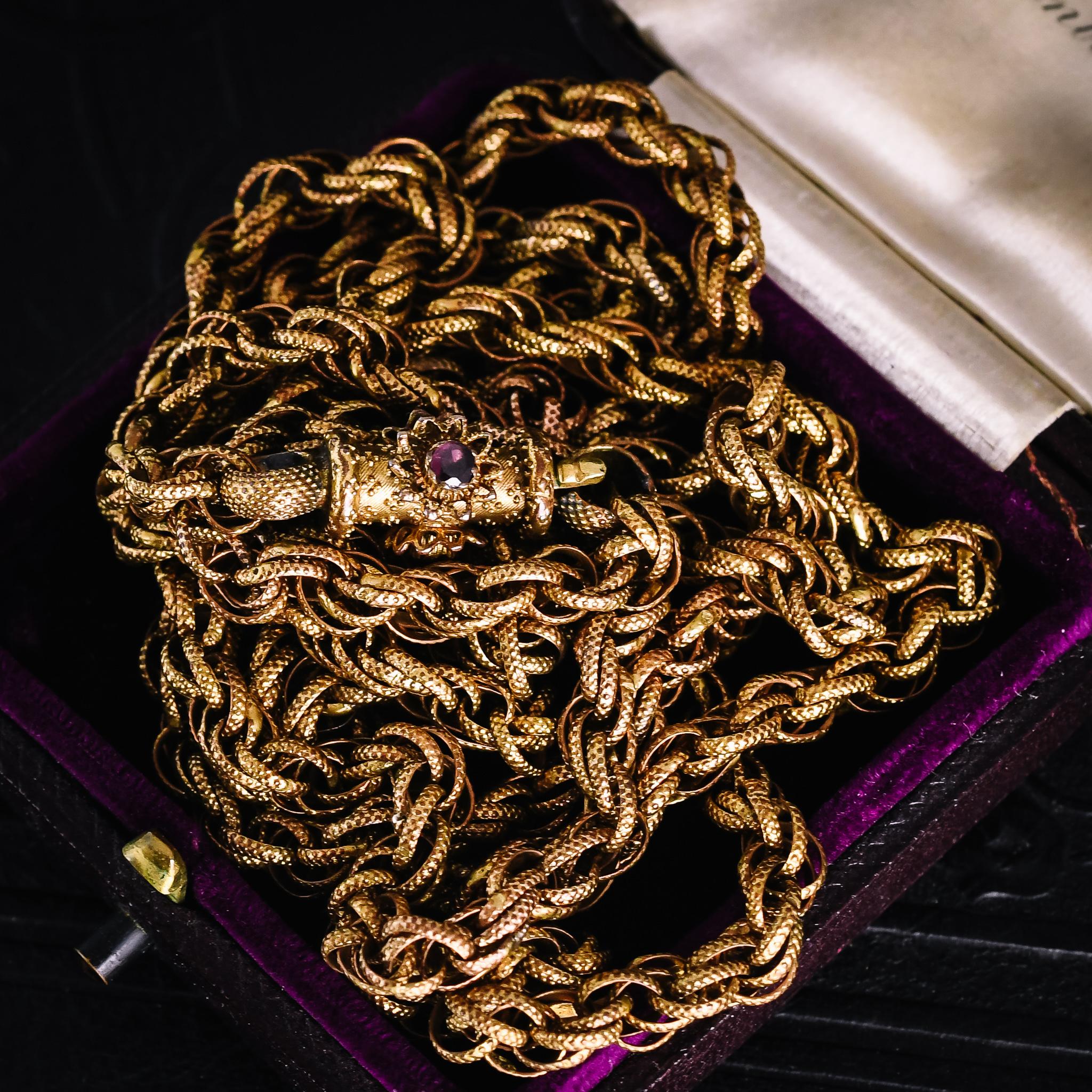Women's or Men's Antique Georgian Regency Pinchbeck Guard Chain Necklace