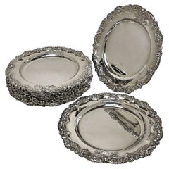 Antique Georgian Regency Set of 12 Silver Dinner Plates 1820
