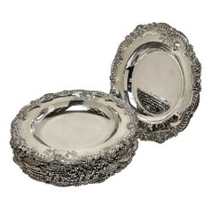 Antique Georgian Regency Set of 12 Silver Soup Plates 1820