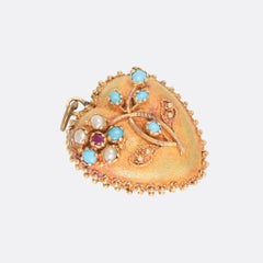 Antique Georgian Regency Turquoise Pearl Ruby Heart Locket Pendant