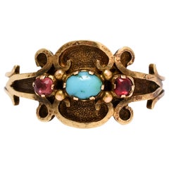 Antique Georgian Regency Turquoise Ruby Scroll Ring