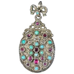 Antique Georgian Renaissance Garnet Turquoise Forget Me Not Locket circa 1800 Bo