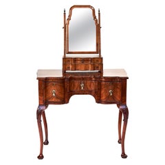 Antique Georgian Revival Burr Walnut Dressing/Vanity Table and Mirror