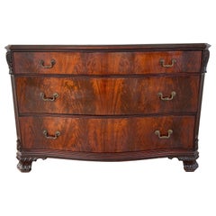 Antique Georgian Revival Chest of Drawers Flame Mahogany Serpentine Carved c1940