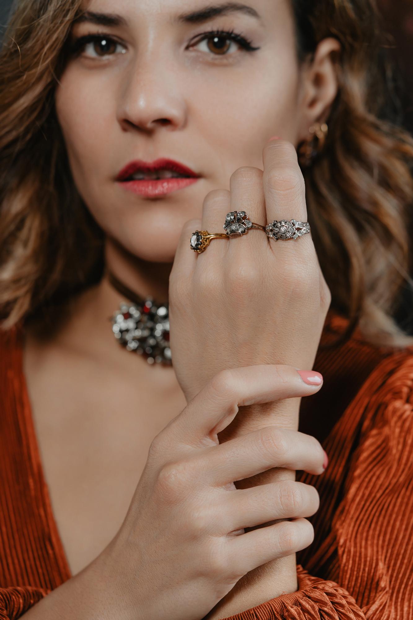 Antique Revival Floral Diamond Ring, Antique Diamond Flower