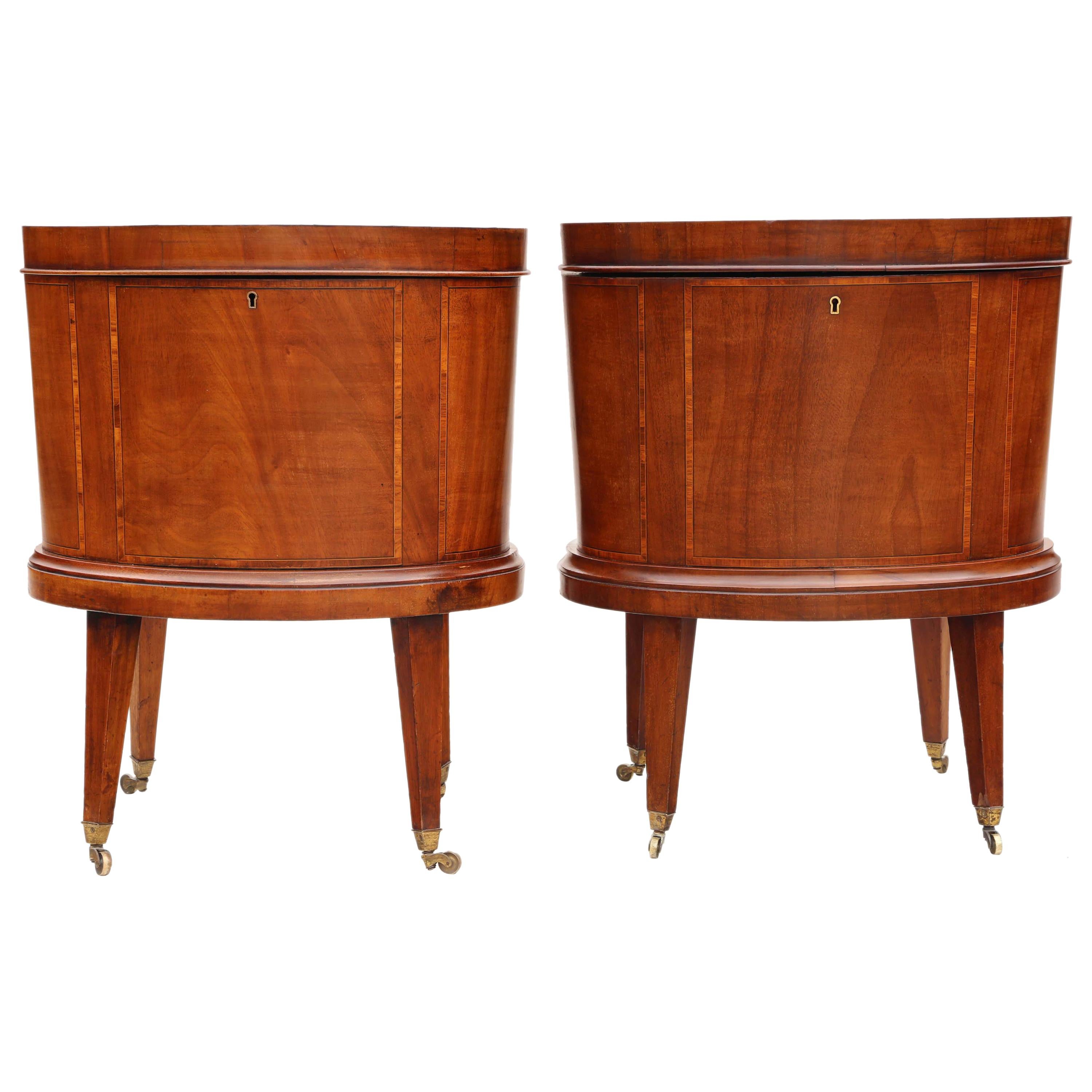 Antique Georgian Revival Pair of Inlaid Mahogany Cellarettes Cupboards Cabinets For Sale
