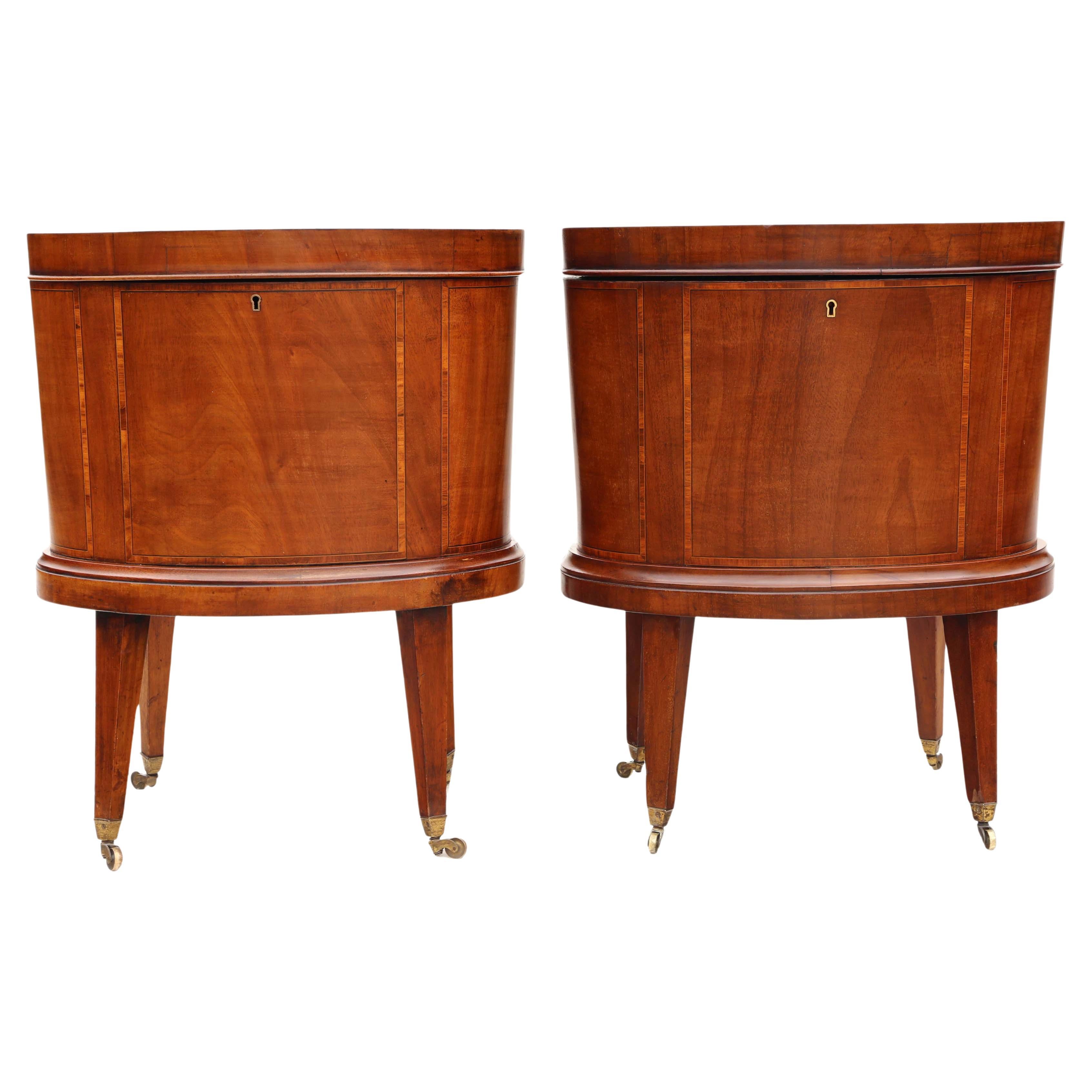 Antique Georgian Revival Pair of Inlaid Mahogany Cellarettes Cupboards Cabinets