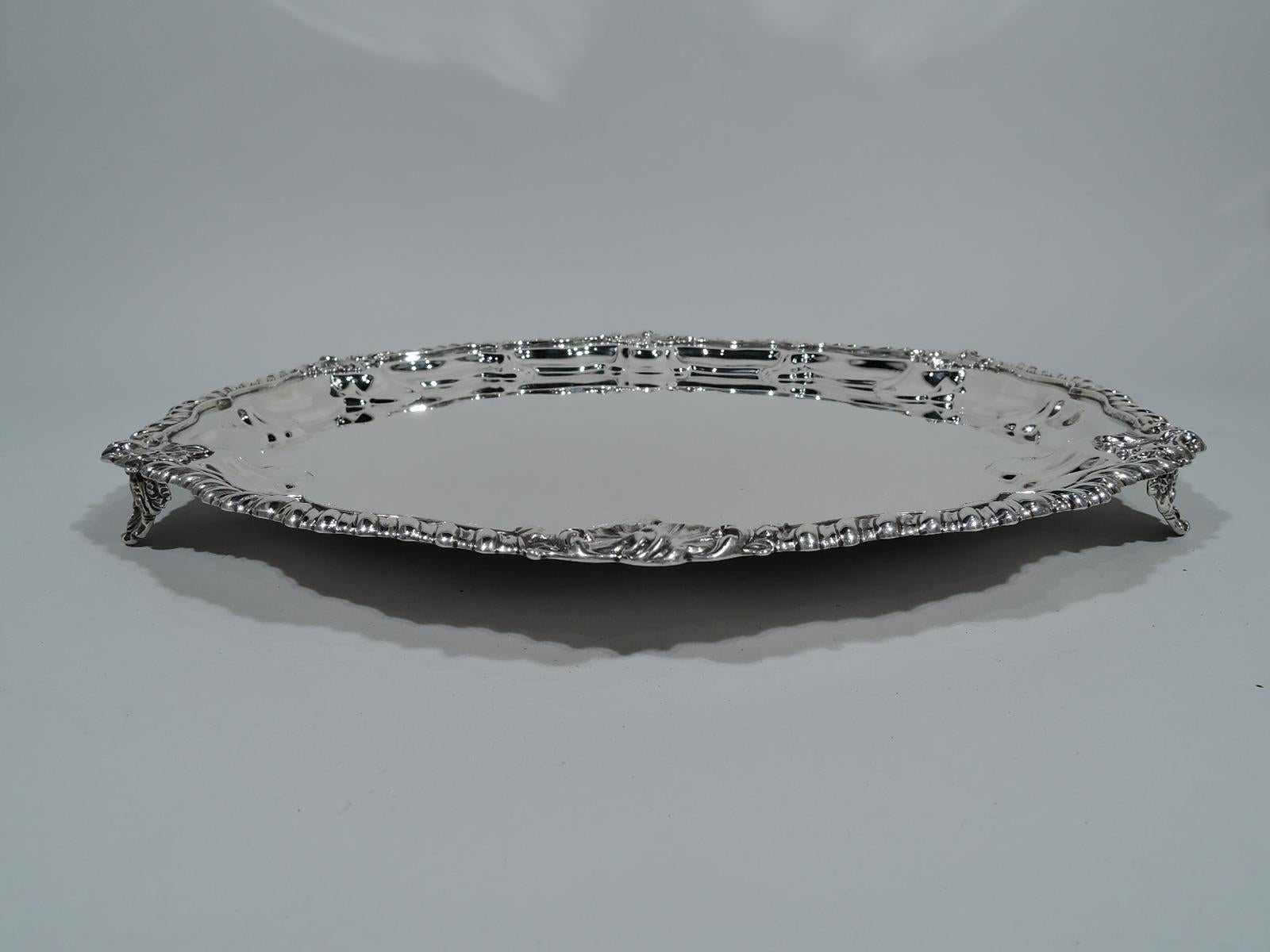 American Antique Georgian Revival Sterling Silver Salver Tray by New York Maker