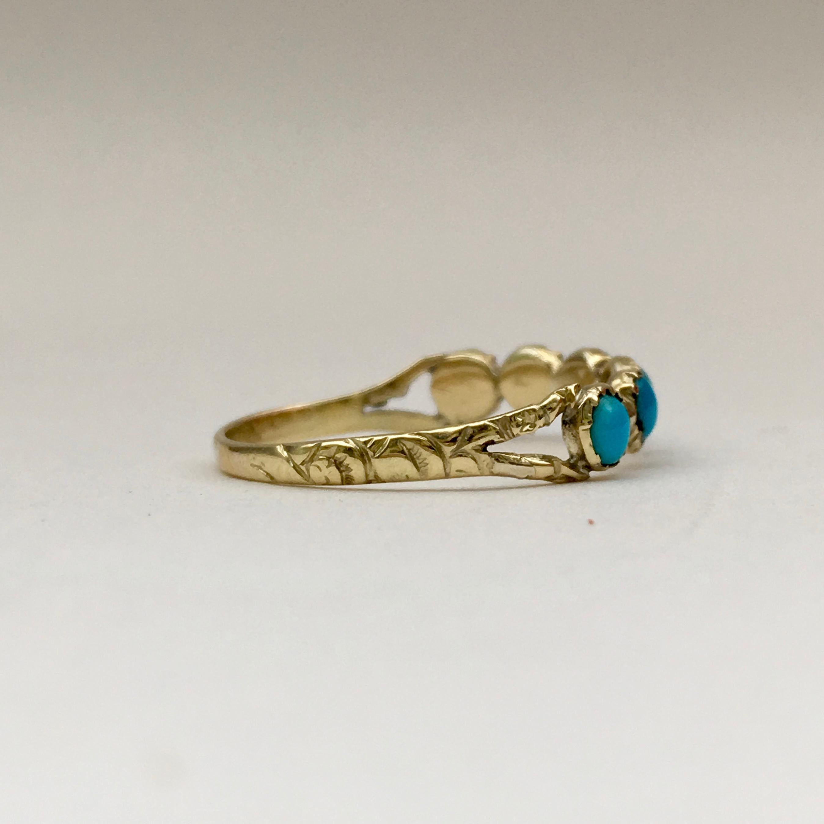 Antique Georgian Ring 18 Karat Gold Turquoise Eternity Band Half Hoop Collet im Zustand „Gut“ im Angebot in London, GB