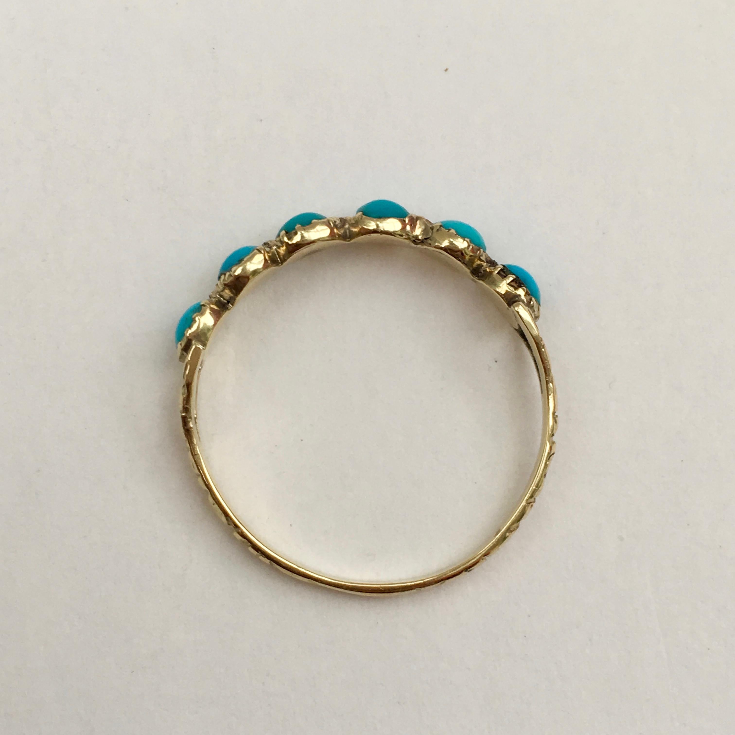 Antique Georgian Ring 18 Karat Gold Turquoise Eternity Band Half Hoop Collet im Angebot 3