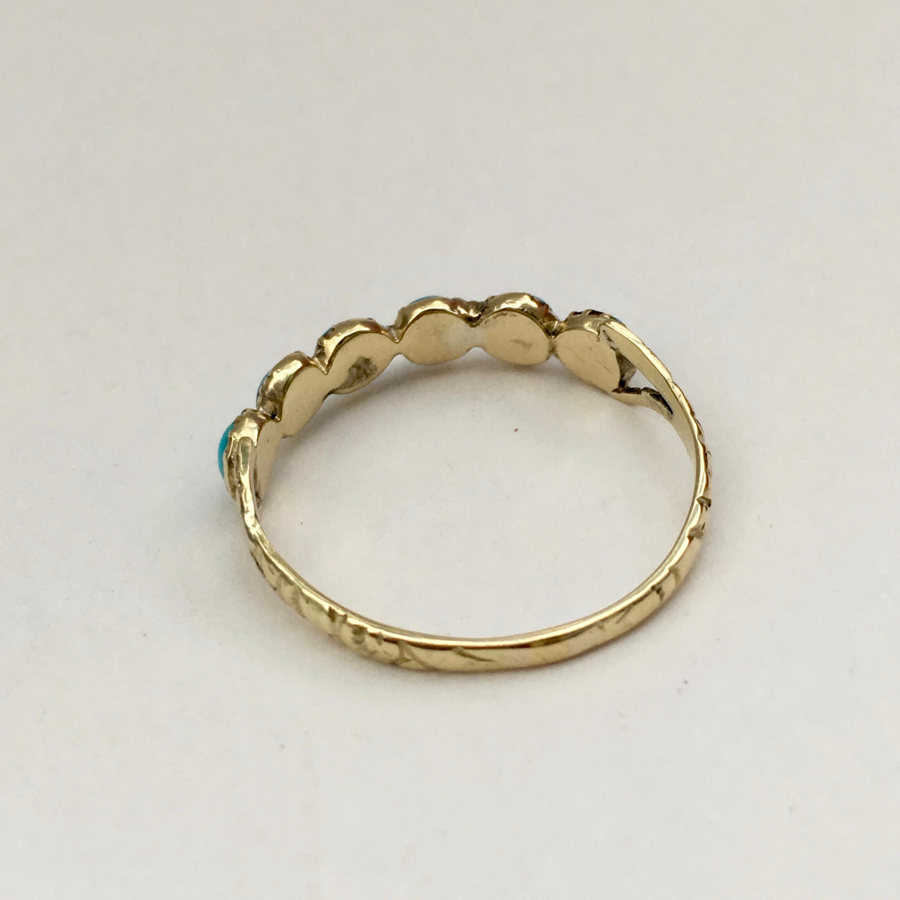 Antique Georgian Ring 18 Karat Gold Turquoise Eternity Band Half Hoop Collet im Angebot 4