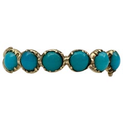 Antique Georgian Ring 18 Karat Gold Turquoise Eternity Band Half Hoop Collet