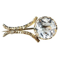 Antiguo broche cometa georgiano de cristal de roca, oro de 9 quilates