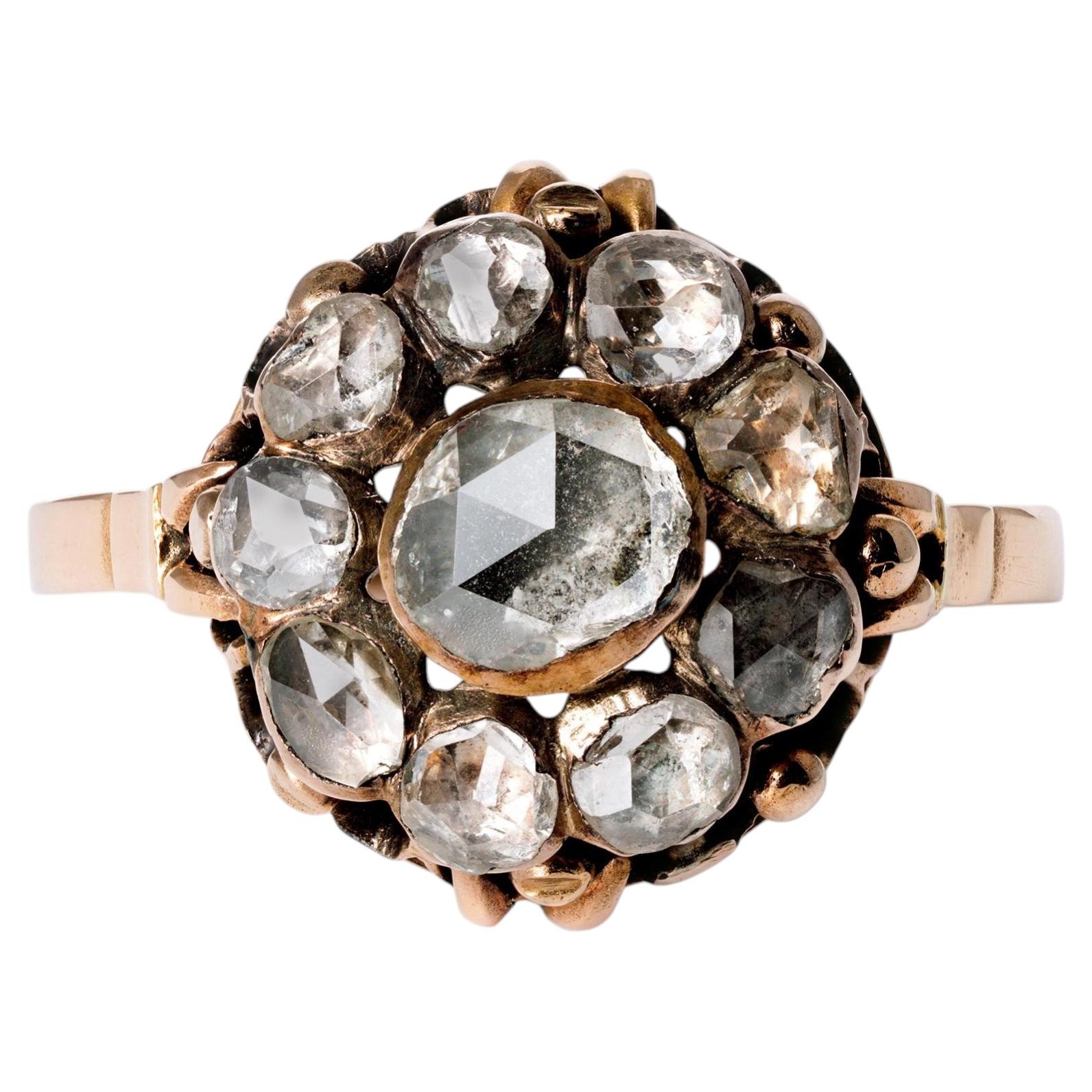 Antique Georgian Rose Cut Diamond Cluster Engagement Ring