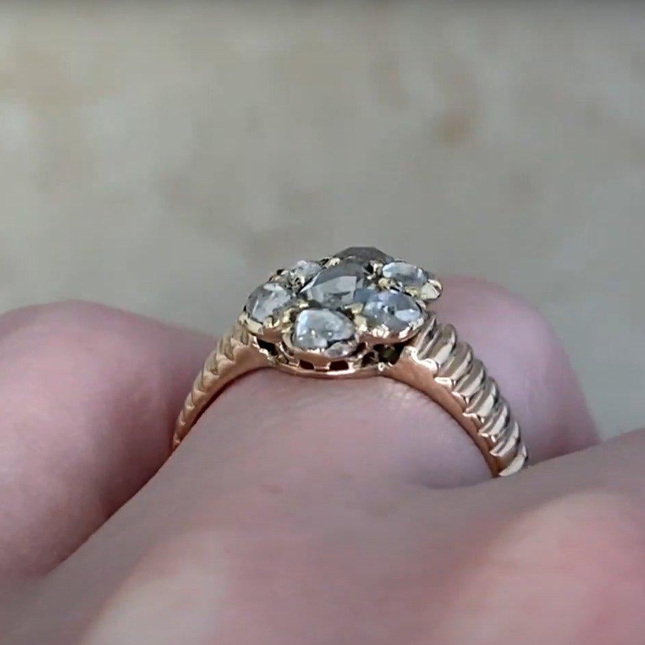 Bague géorgienne ancienne grappe de diamants taille rose (environ 0,5 carat), or jaune Excellent état - En vente à New York, NY
