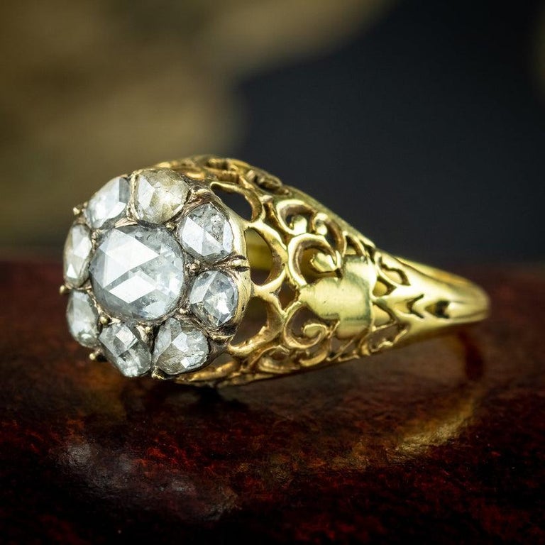 Antique Georgian Rose Cut Diamond Cluster Ring in 1.5ct Total For Sale ...