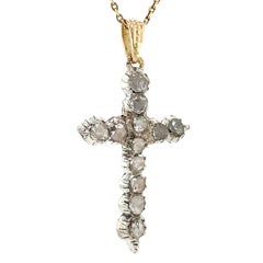 Antique Georgian Rose Cut Diamond Cross Pendant in 14K & Silver