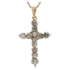 Antique Georgian Rose Cut Diamond Cross Pendant in 14K & Silver
