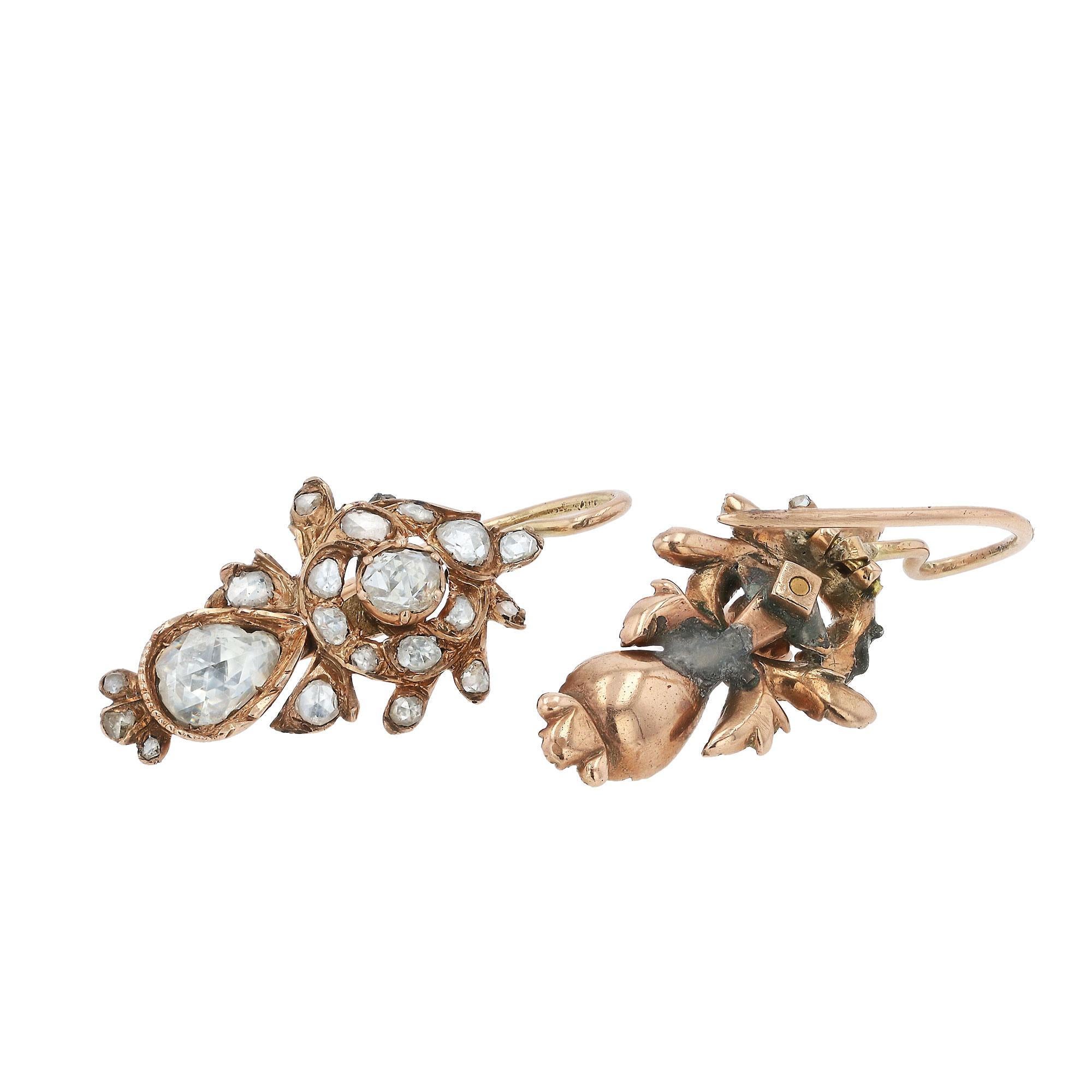 Antique Georgian Rose Cut Diamond Drop Earrings In Good Condition For Sale In Santa Barbara, CA