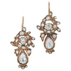 Antique Georgian Rose Cut Diamond Drop Earrings