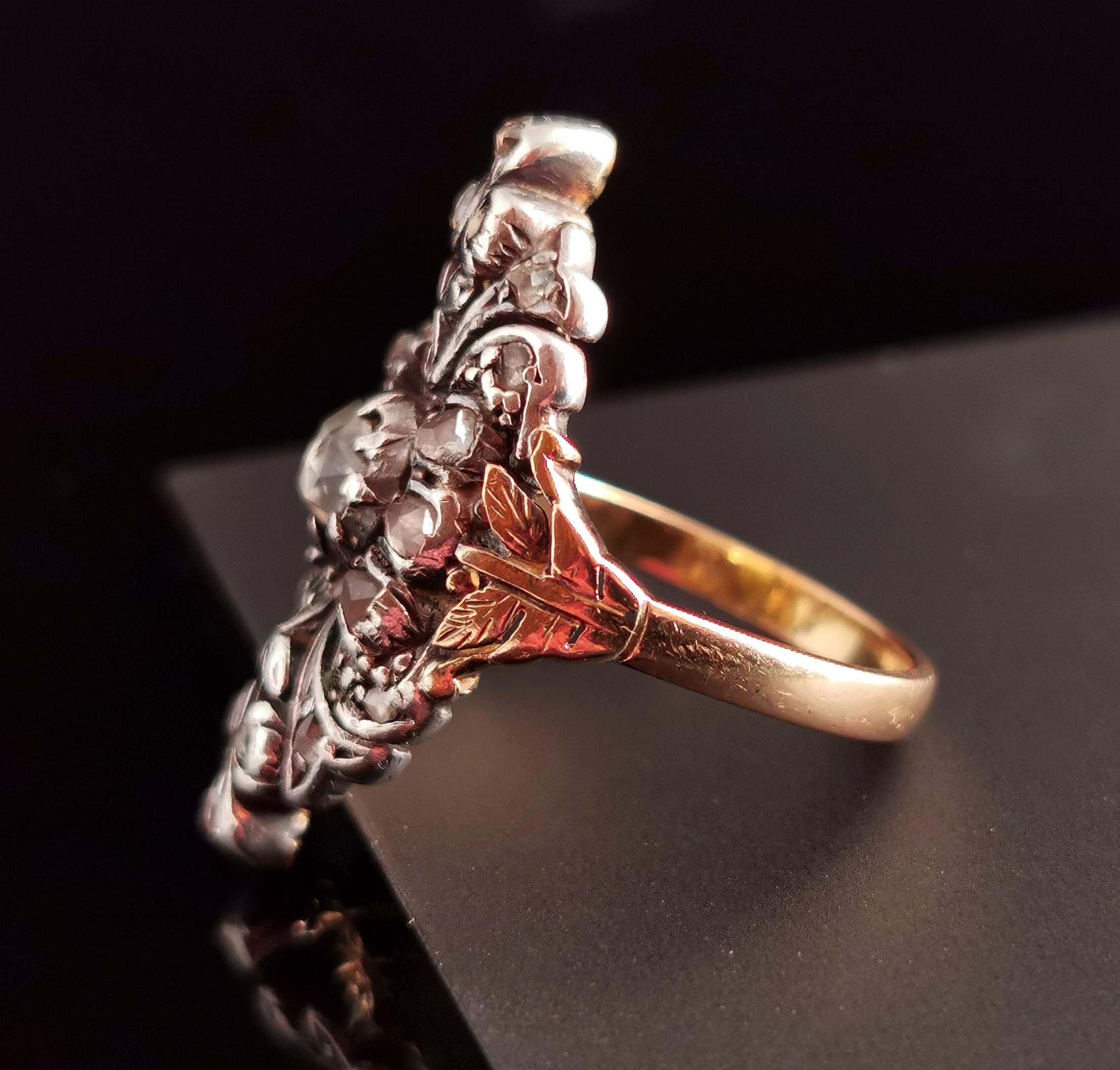 Antique Georgian Rose cut diamond Giardinetti ring, 22k gold and silver  5