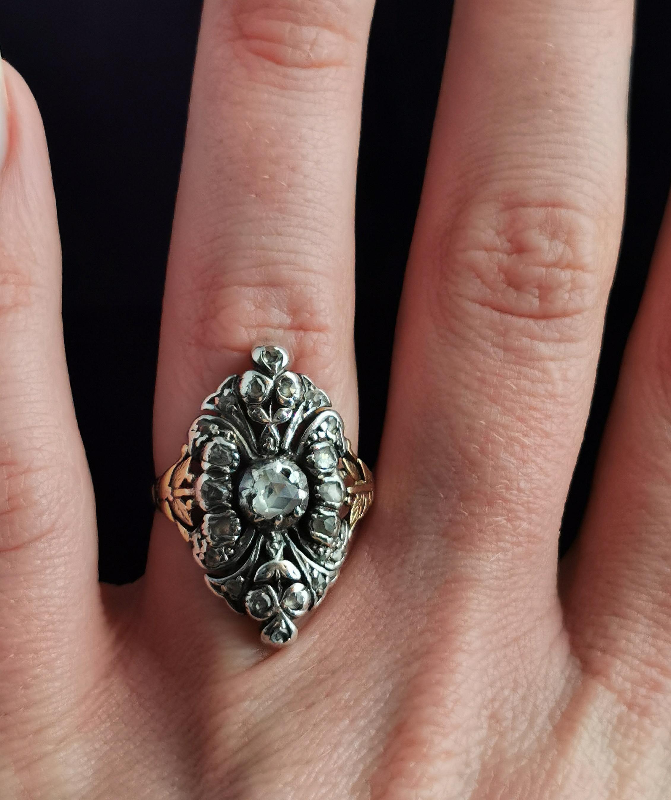 Antique Georgian Rose cut diamond Giardinetti ring, 22k gold and silver  7