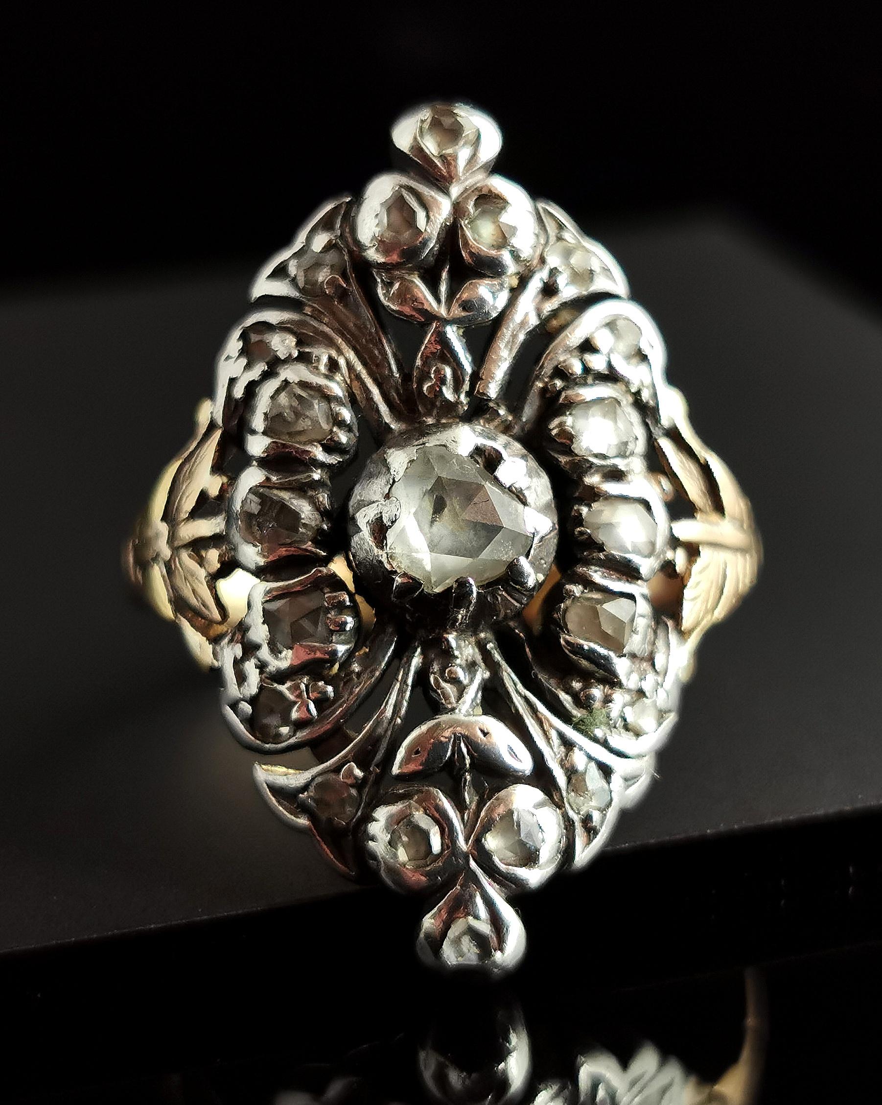 Antique Georgian Rose cut diamond Giardinetti ring, 22k gold and silver  8