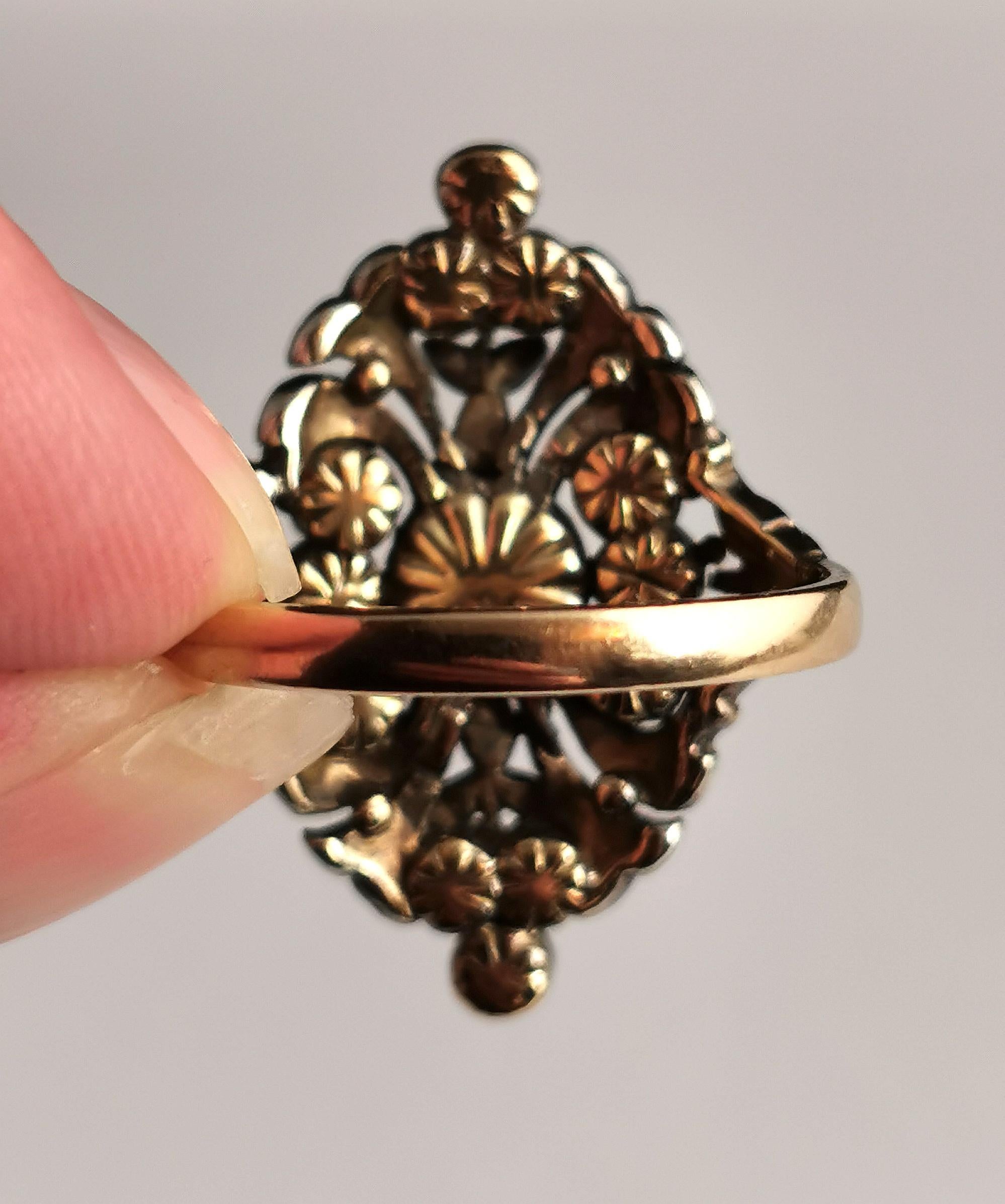 Antique Georgian Rose cut diamond Giardinetti ring, 22k gold and silver  9