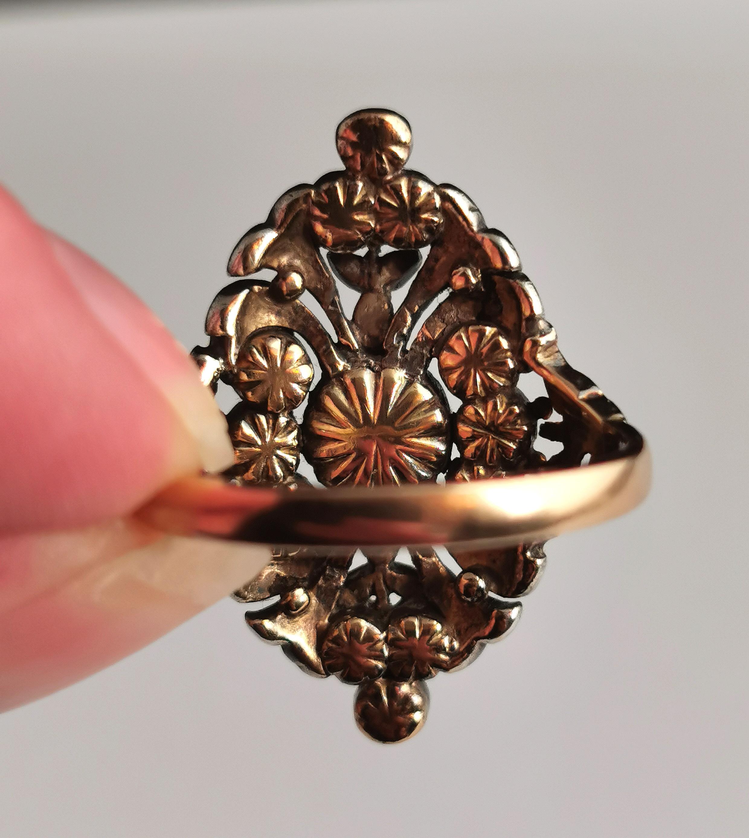 Antique Georgian Rose cut diamond Giardinetti ring, 22k gold and silver  10