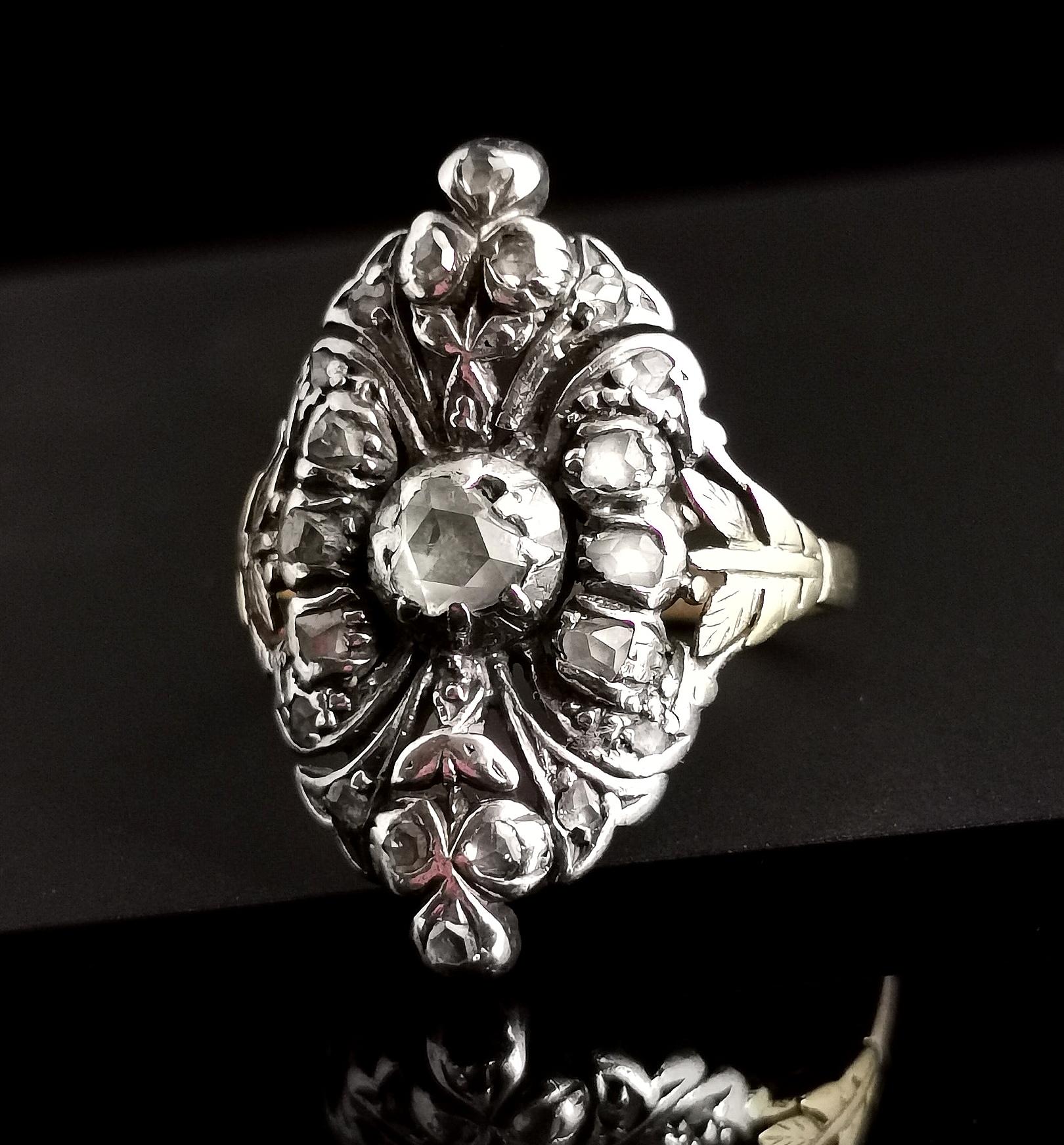 Antique Georgian Rose cut diamond Giardinetti ring, 22k gold and silver  1
