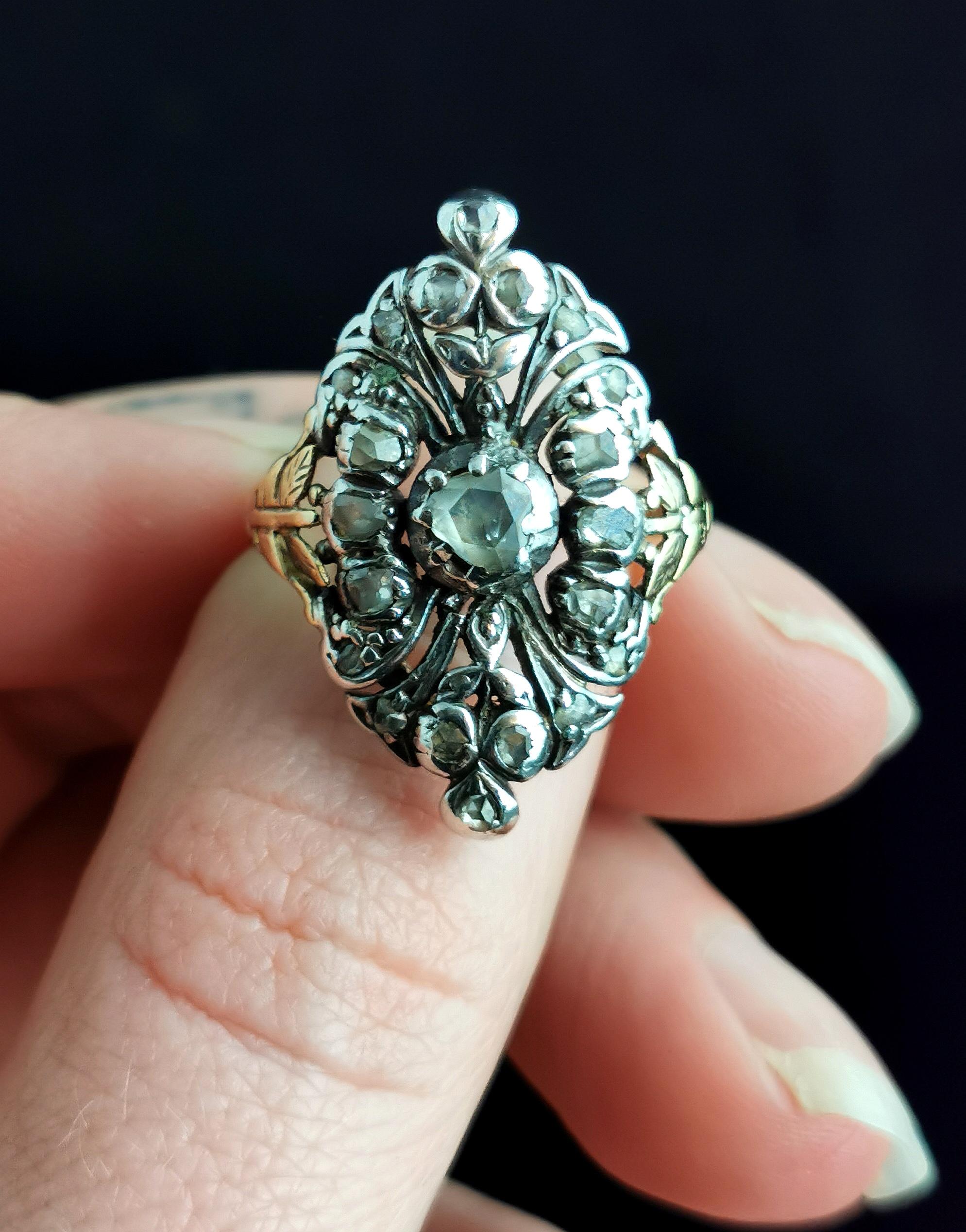 Antique Georgian Rose cut diamond Giardinetti ring, 22k gold and silver  2