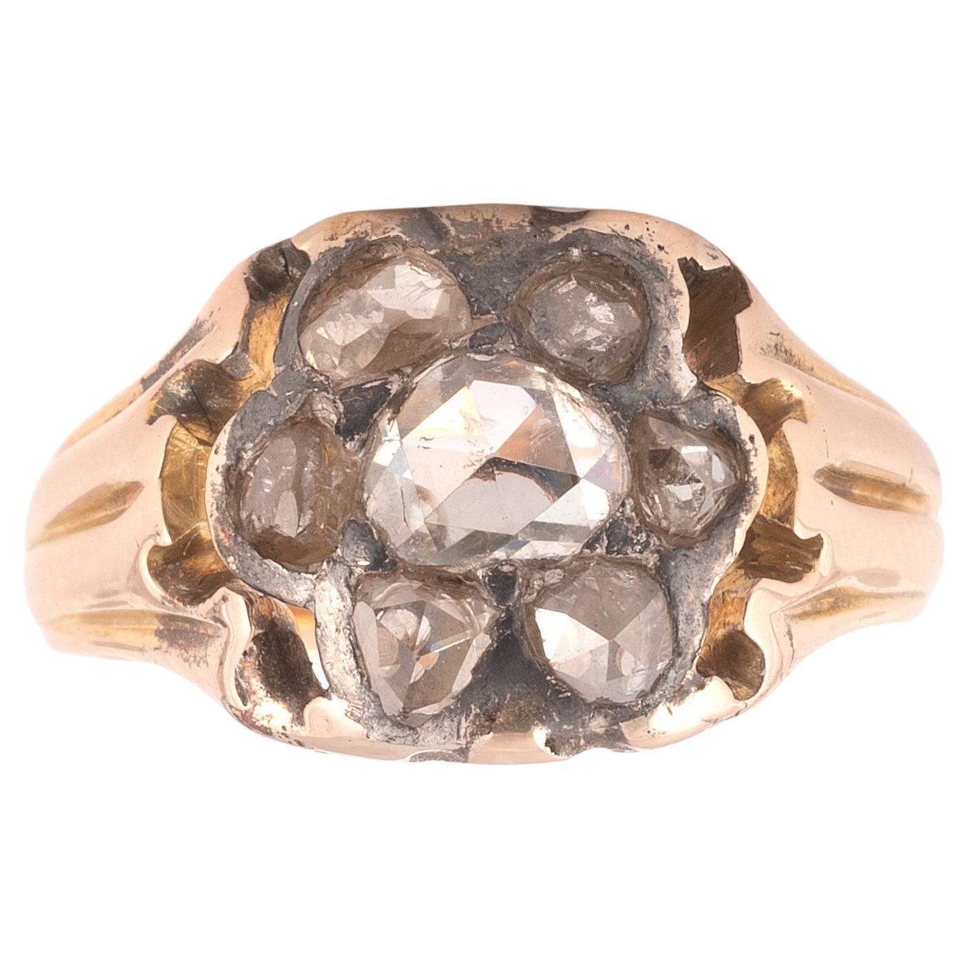 Neoclassical Antique Georgian Rose Cut Diamond Gold Cluster Ring For Sale