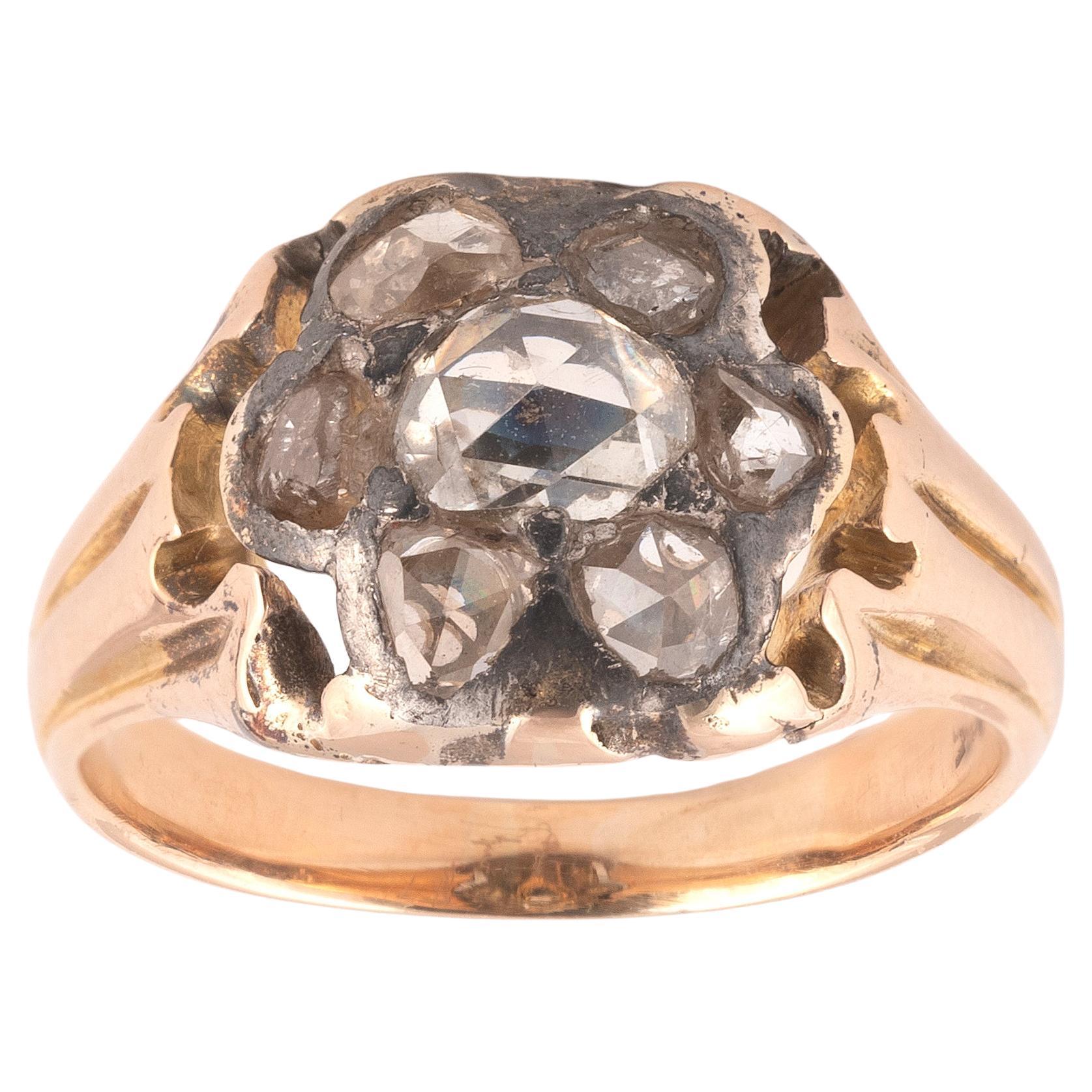 Antique Georgian Rose Cut Diamond Gold Cluster Ring