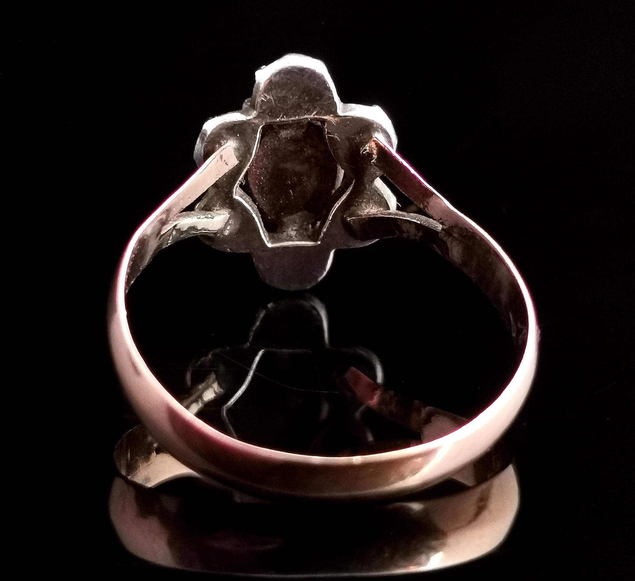 Antique Georgian Rose Cut Diamond Navette Ring, 9k Rose Gold and Silver  8