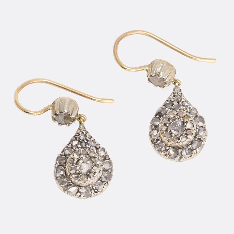 Antique Rose Cut Diamond Teardrop Earrings at 1stDibs