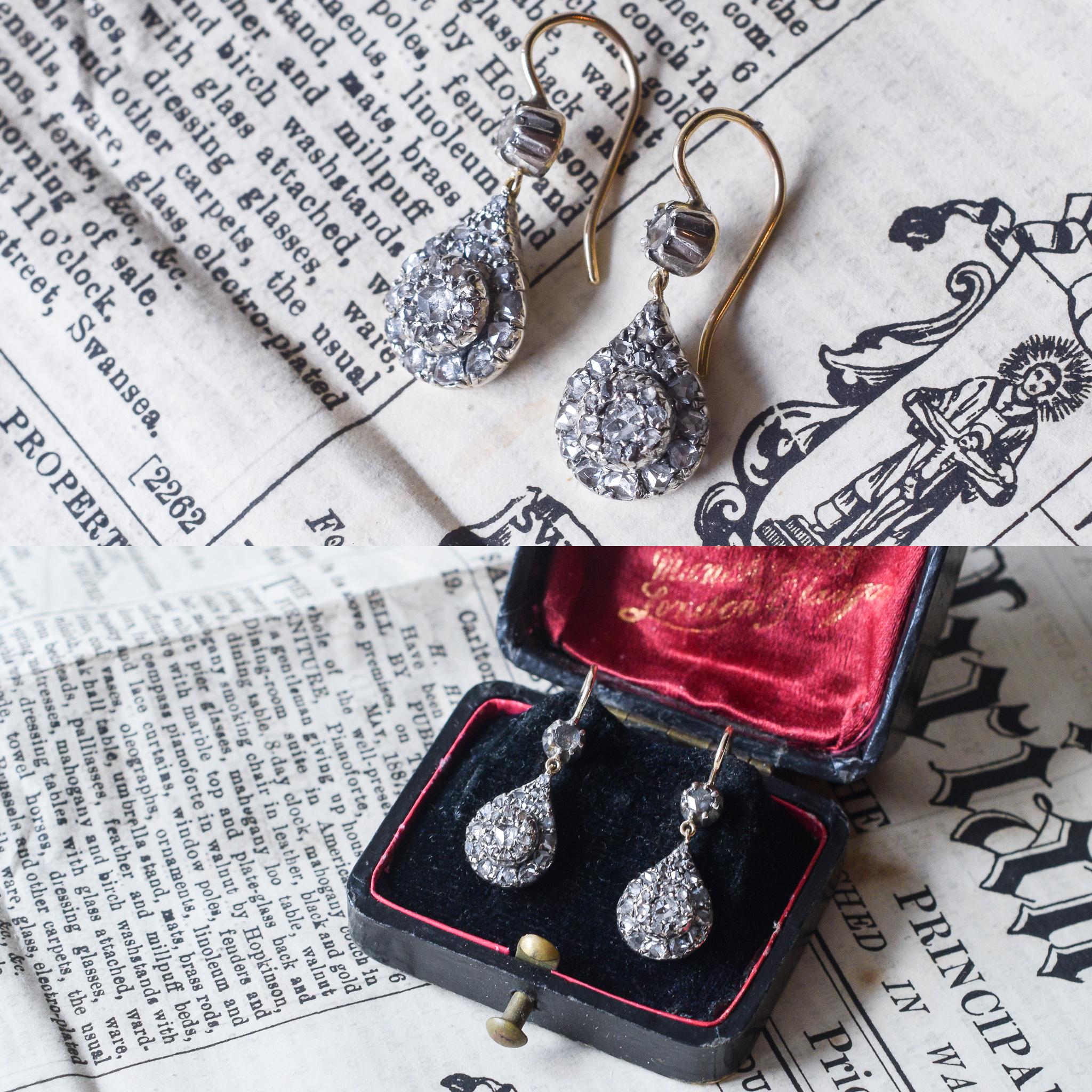 Women's Antique Georgian Rose Cut Diamond Teardrop Earrings