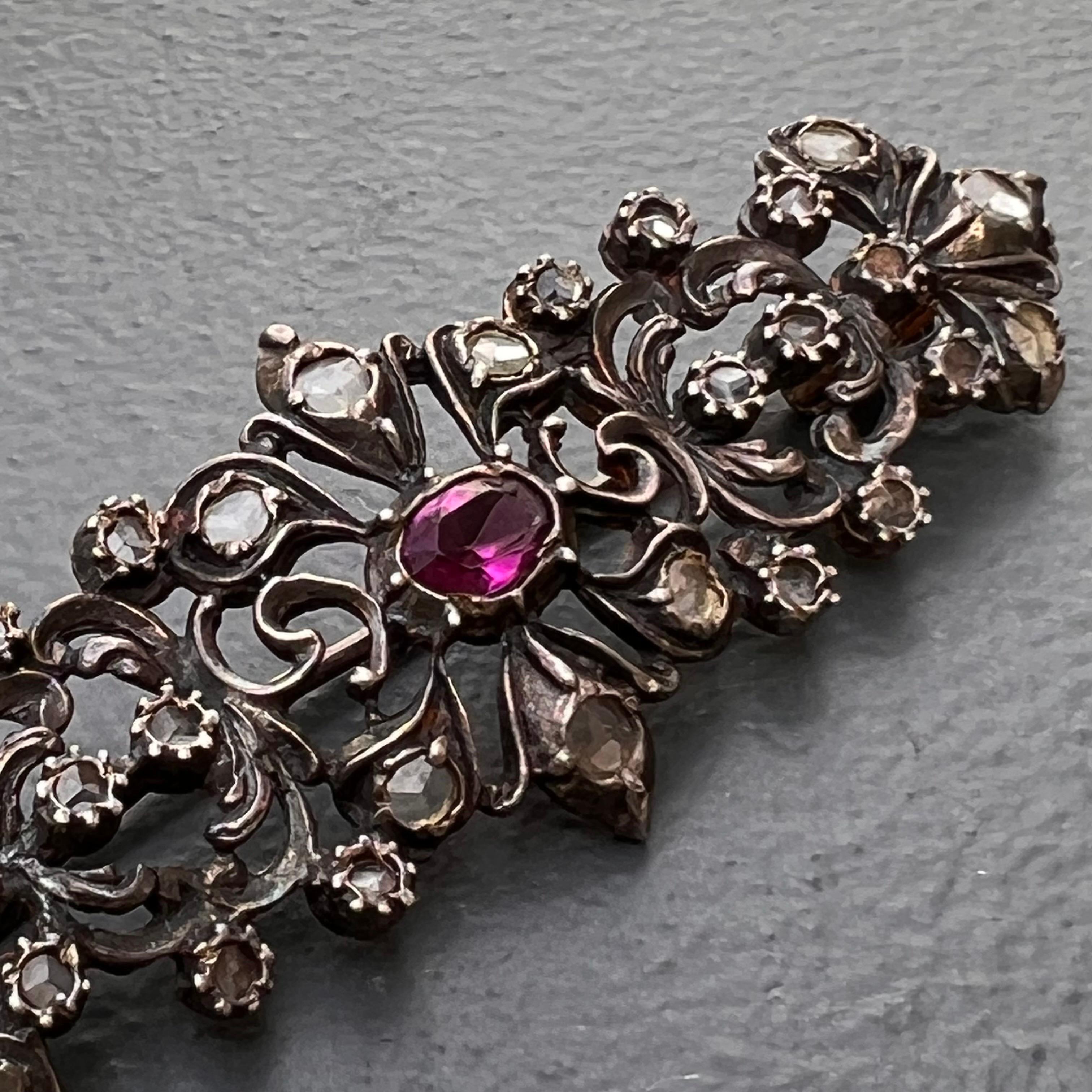 Antique Georgian Rose Cut Sapphire Amethyst Pin Brooch For Sale 1