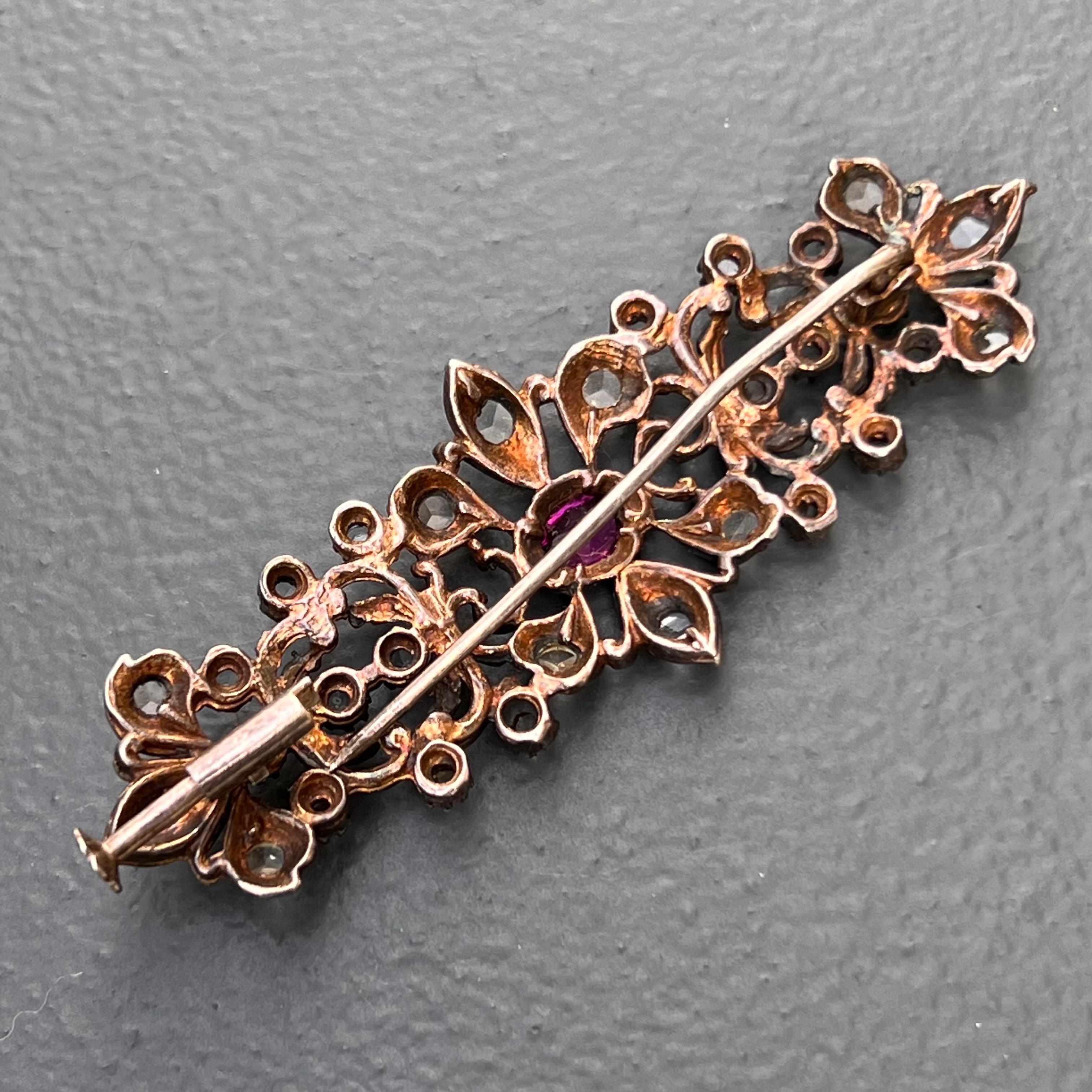Antique Georgian Rose Cut Sapphire Amethyst Pin Brooch For Sale 2