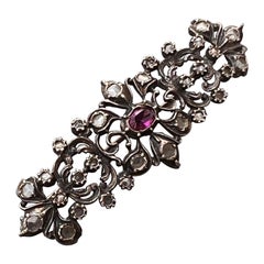 Antique Georgian Rose Cut Sapphire Amethyst Pin Brooch
