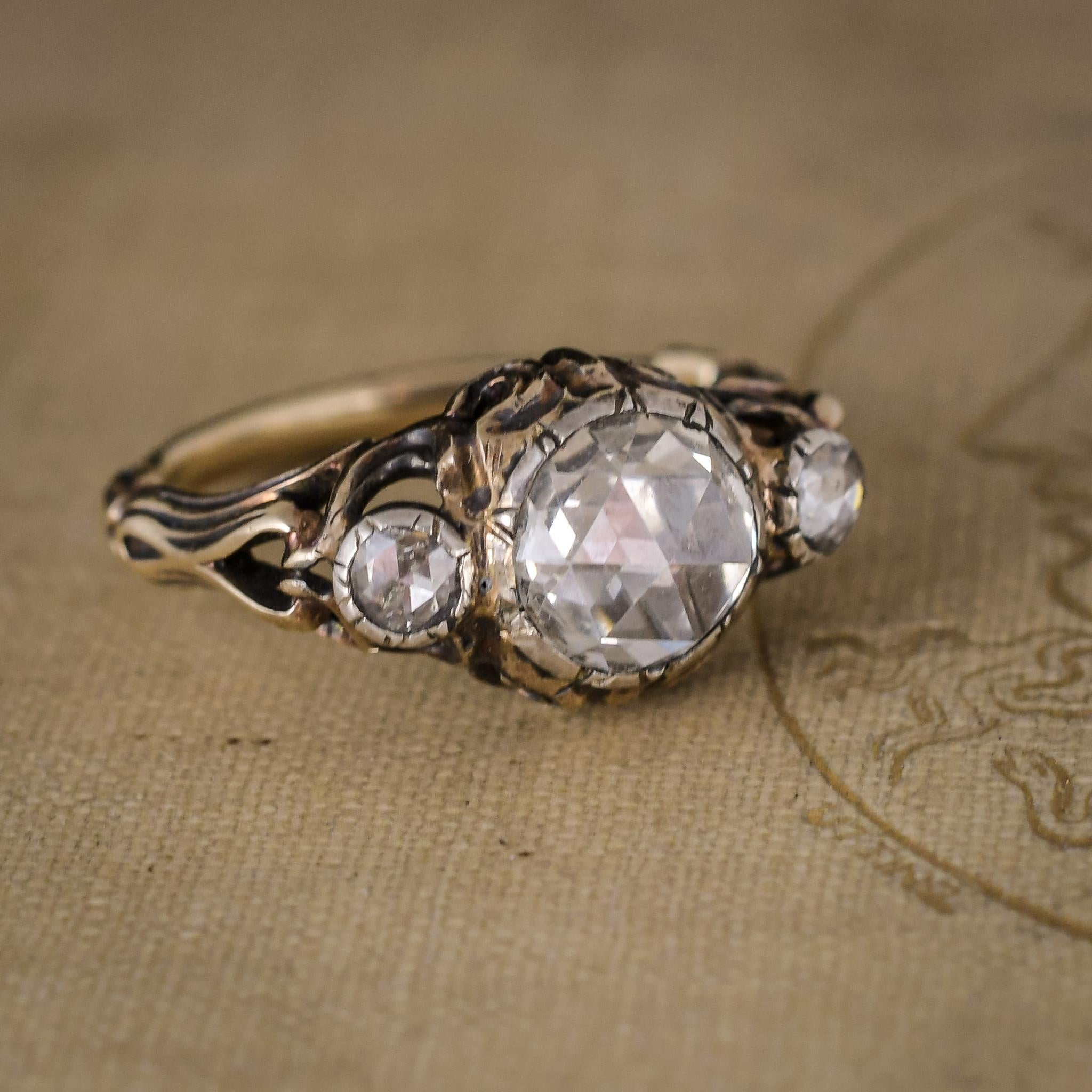 Antique Georgian Rose Diamond Three-Stone Ring 4