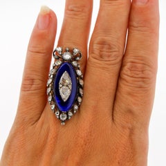 Antique Georgian Rosecut Diamond Blue Glass Gold Navette Ring