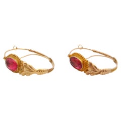 Antique Georgian Ruby Paste Glass Stone Poissarde Earrings