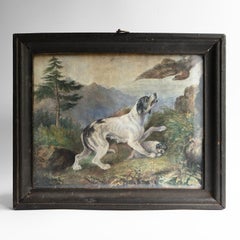 Antike georgische Hundeszene auf dem Lande, Original-Gouache-Gemälde, frühes 19.