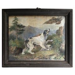 Antike georgische Hundeszene auf dem Lande, Original-Gouache-Gemälde, frühes 19.
