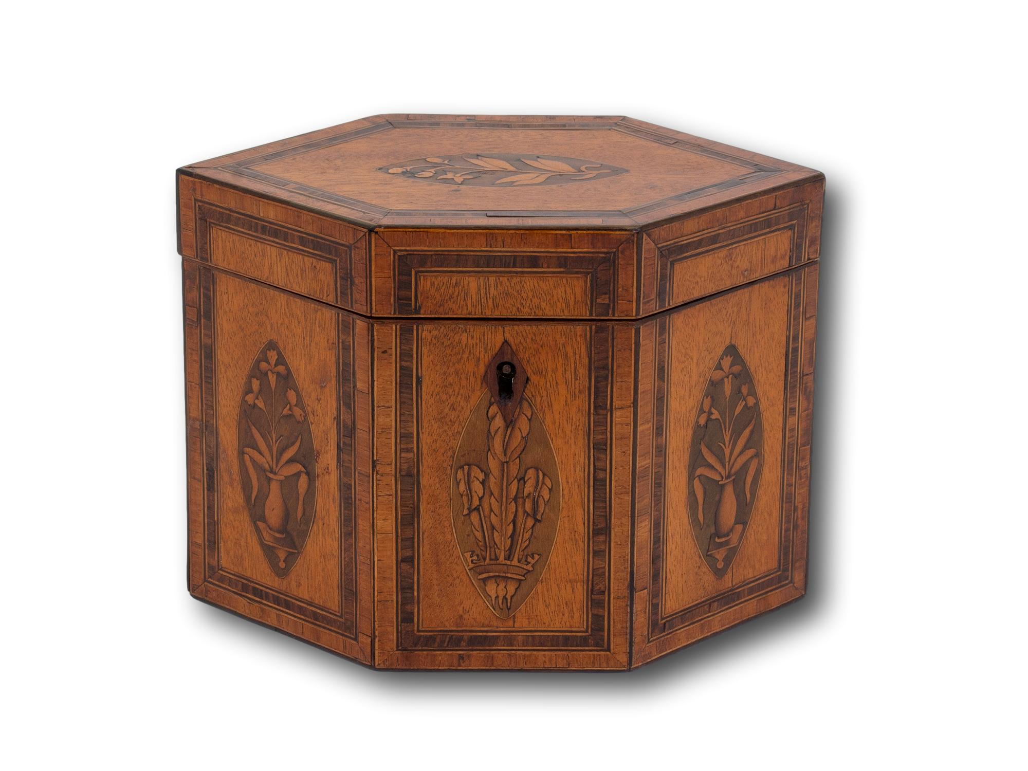 George III Antique Georgian Satinwood Tea Caddy with Prince of Wales Feathers For Sale