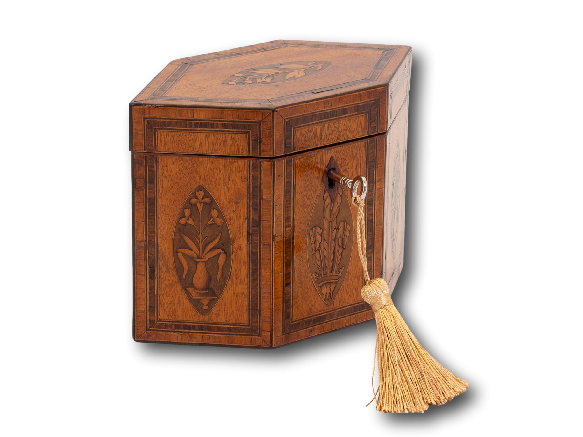 English Antique Georgian Satinwood Tea Caddy with Prince of Wales Feathers For Sale