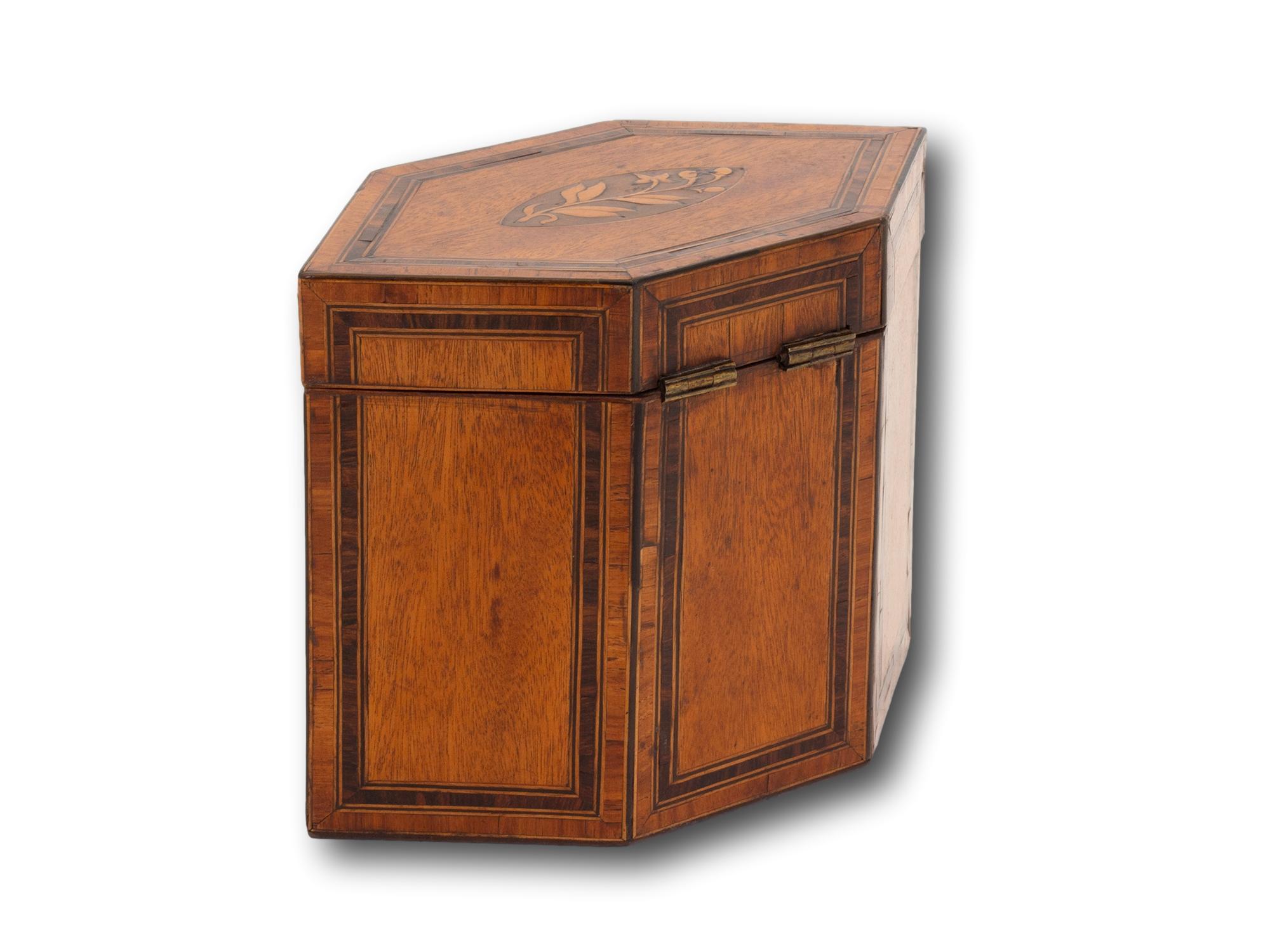 Antique Georgian Satinwood Tea Caddy with Prince of Wales Feathers In Good Condition For Sale In Northampton, GB