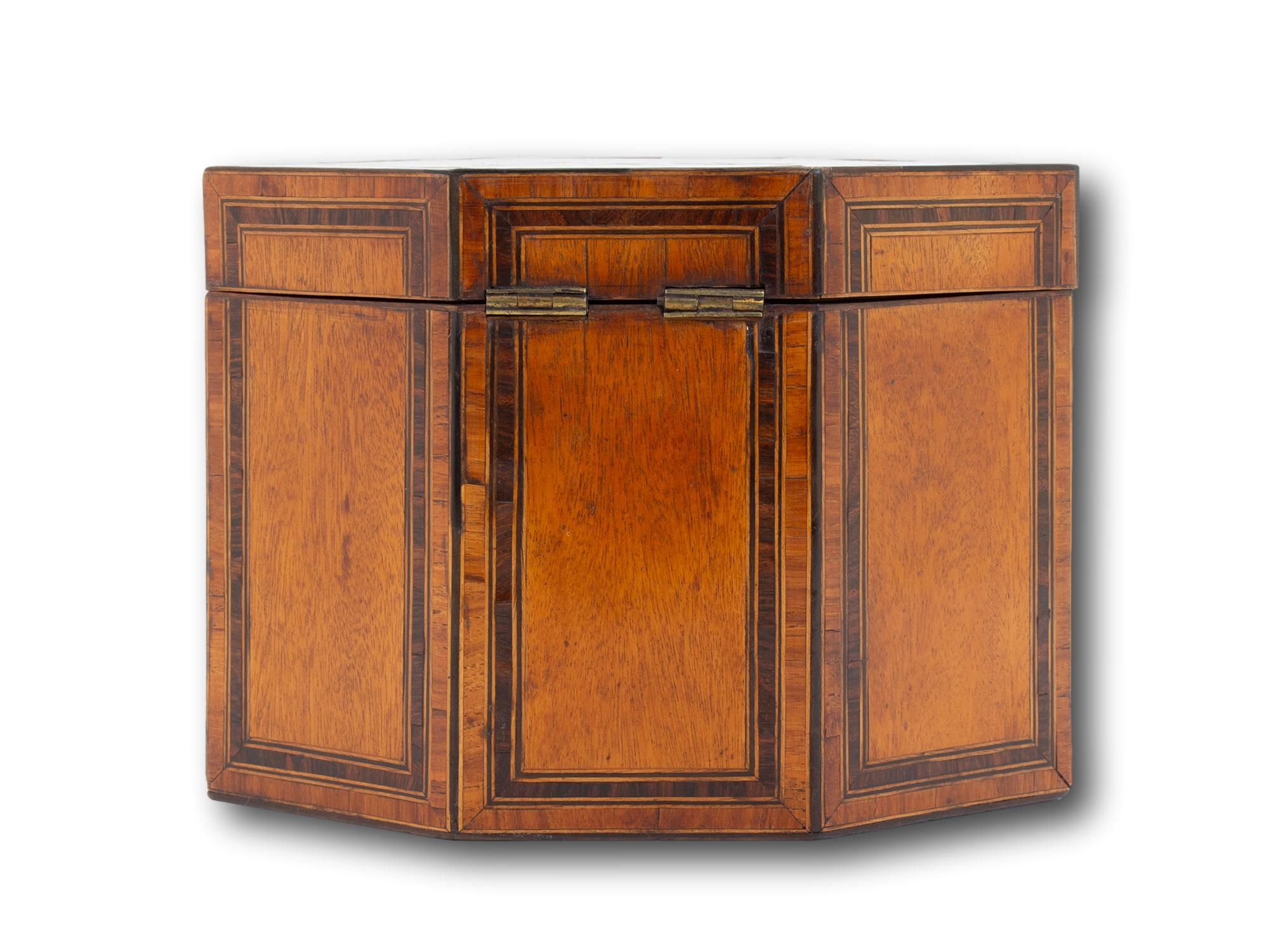 Antique Georgian Satinwood Tea Caddy with Prince of Wales Feathers For Sale 1