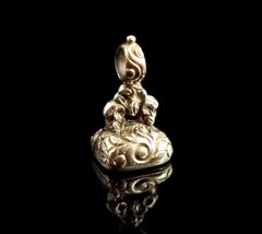 Antique Georgian Seal Fob Pendant, 9k Rolled Gold, Quartz, Initial M